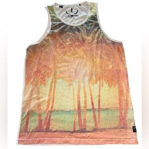 Men’s i jeans by Buffalo Orange Yellow Palm Tree Sunset Tank Top XL